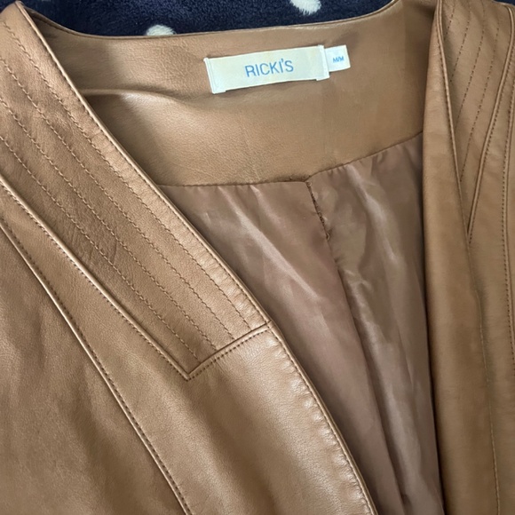 Ricki's Womens Faux Leather Open Front Blazer Jacket Cognac Brown Size Medium - Picture 2 of 5